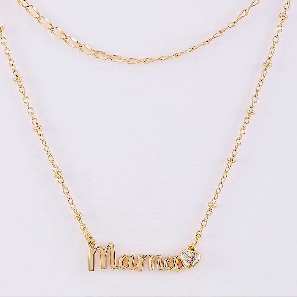 Dainty "Mama" 16" Goldtone Necklace Set NWT